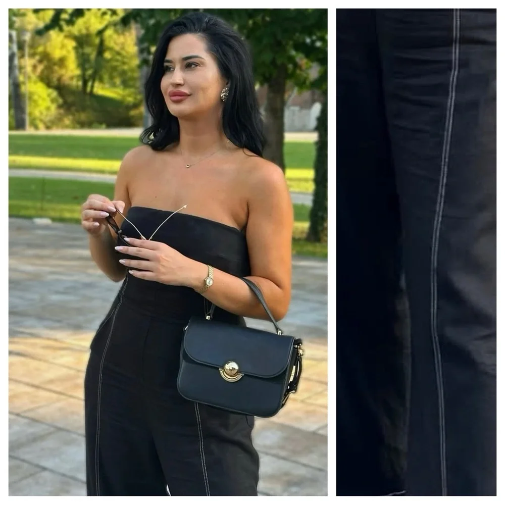 NWT. Zara Black Linen Blend Strapless Long Jumpsuit. Size M.